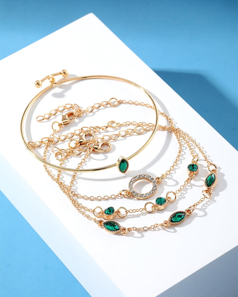 Cirkel, romb och rhinestone armbandsset med fyra delar