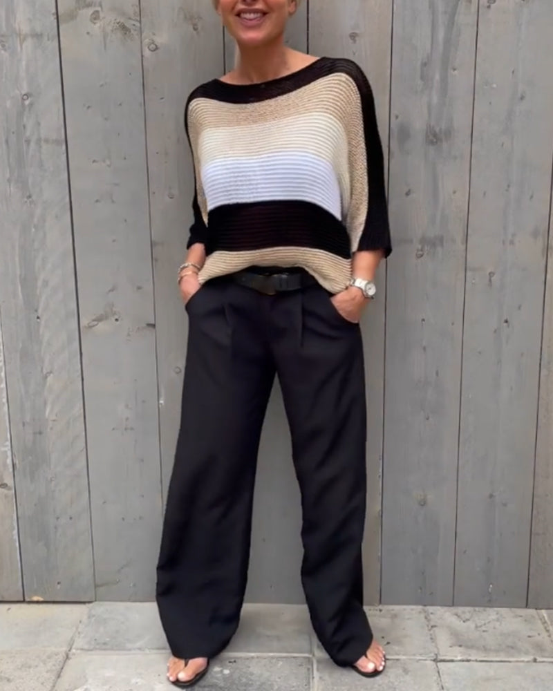 Färgblock tröja med rund hals