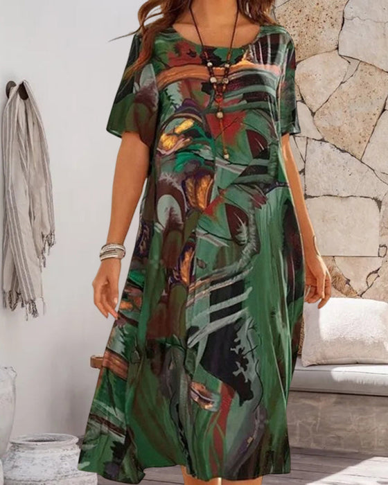 Klänning med rund hals med geometriskt tryck