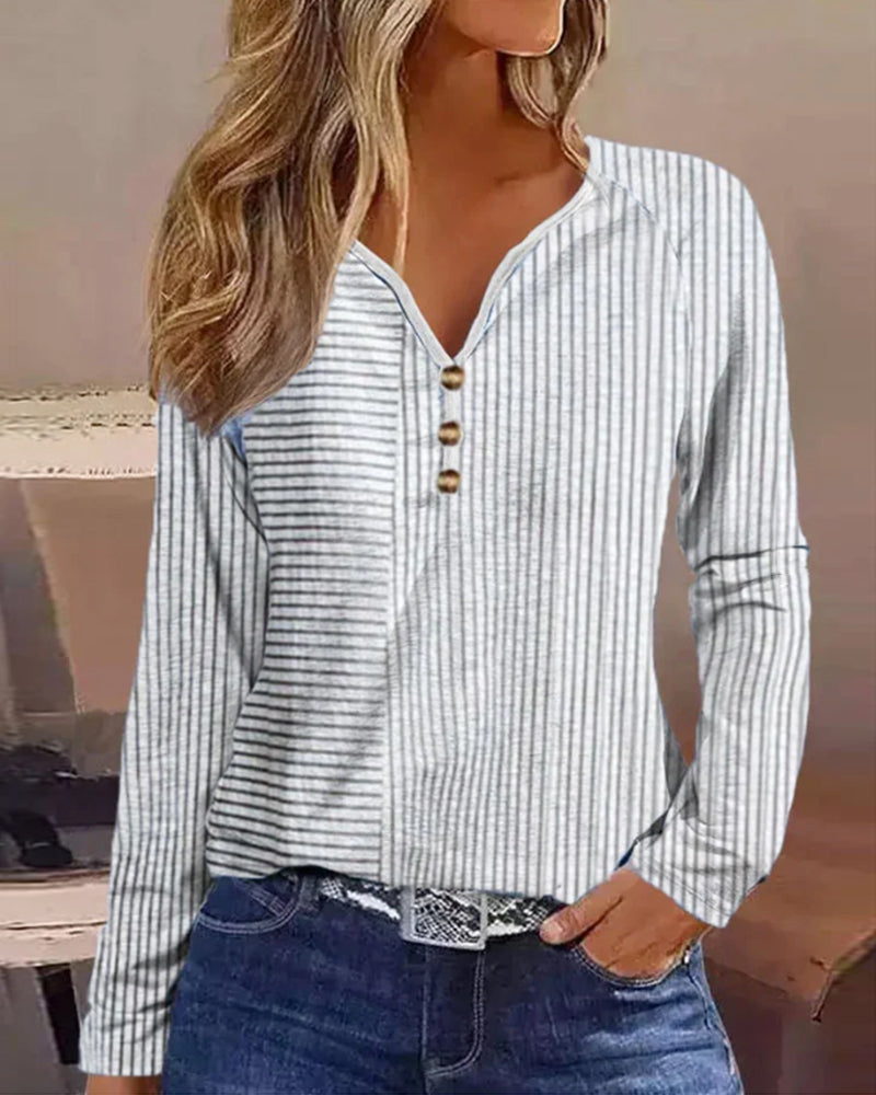 L ångärmad Topp med V-ringning