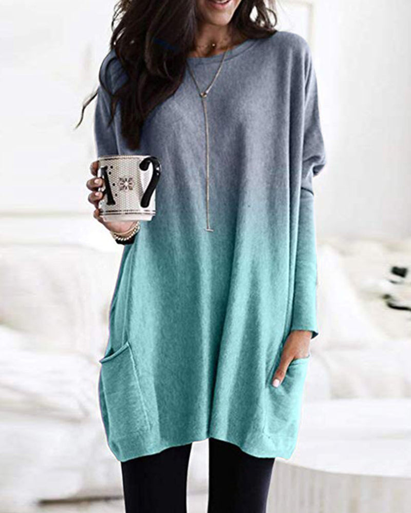 Gradient långärmad topp med fickor