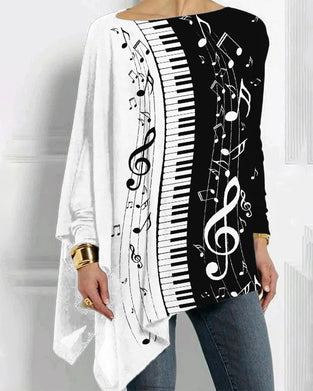 Oregelbunden långärmad topp med pianotryck