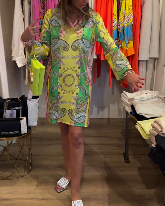 Klänningar med färgblockering tryck och lös passform