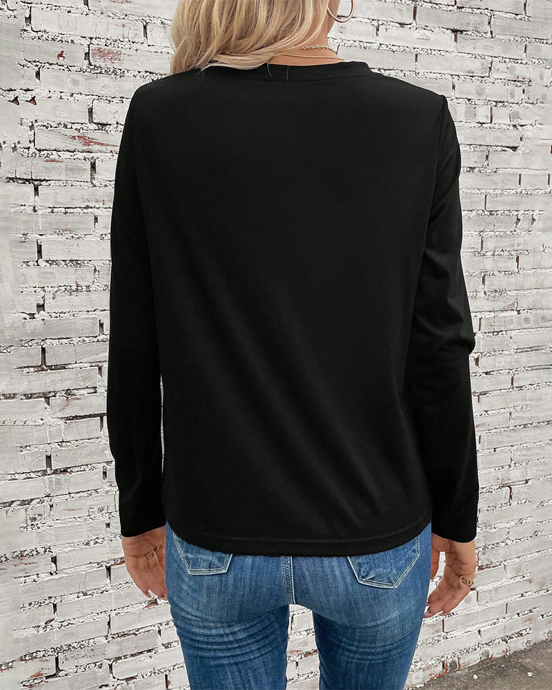 Ledig topp med rund hals med tryck