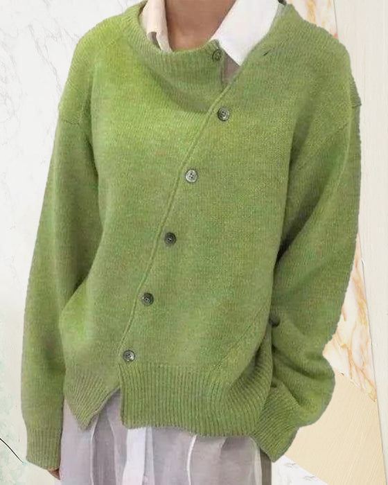 Lös Rund Hals Tröja Med Knappar