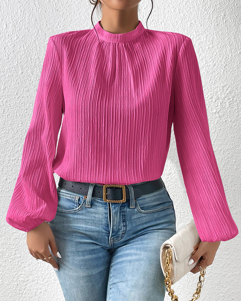 Puffärm elegant enfärgad blus