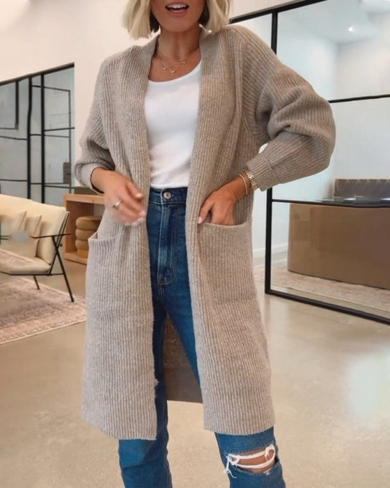 Enfärgad Elegant Cardigan Med Fickor