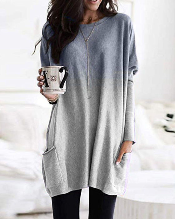 Gradient långärmad topp med fickor