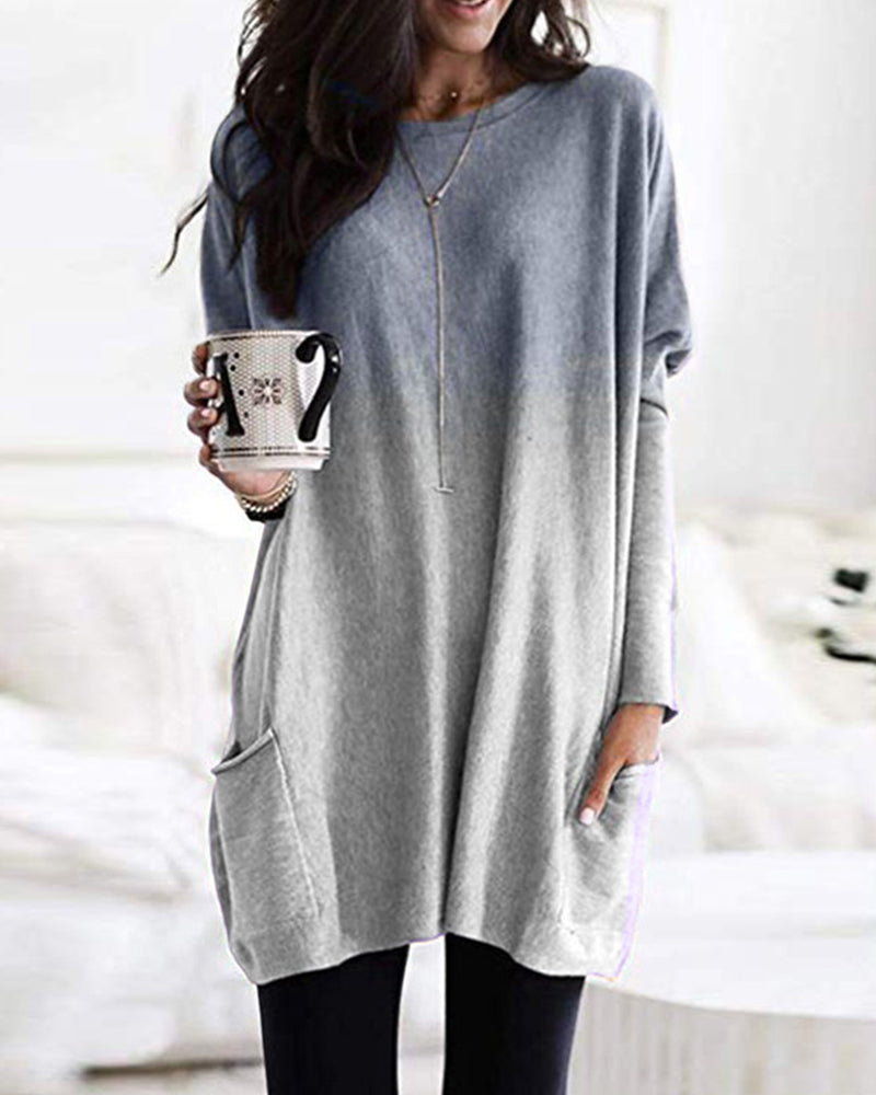 Gradient långärmad topp med fickor