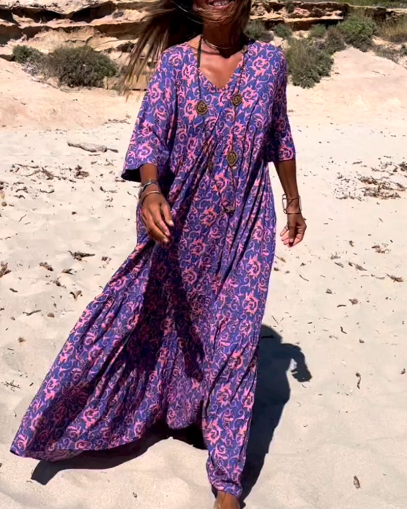 Lös 3/4-ärmad klänning