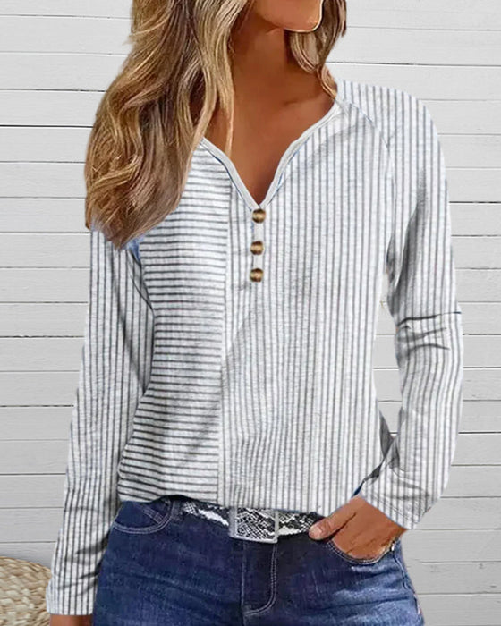 L ångärmad Topp med V-ringning