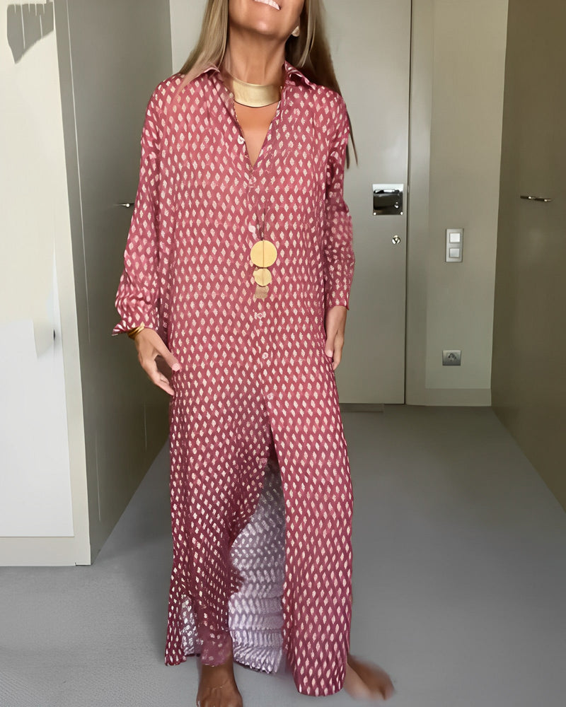 Chic långärmad klänning med tryck