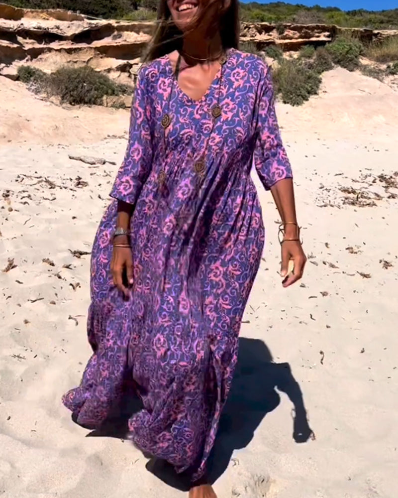 Lös 3/4-ärmad klänning