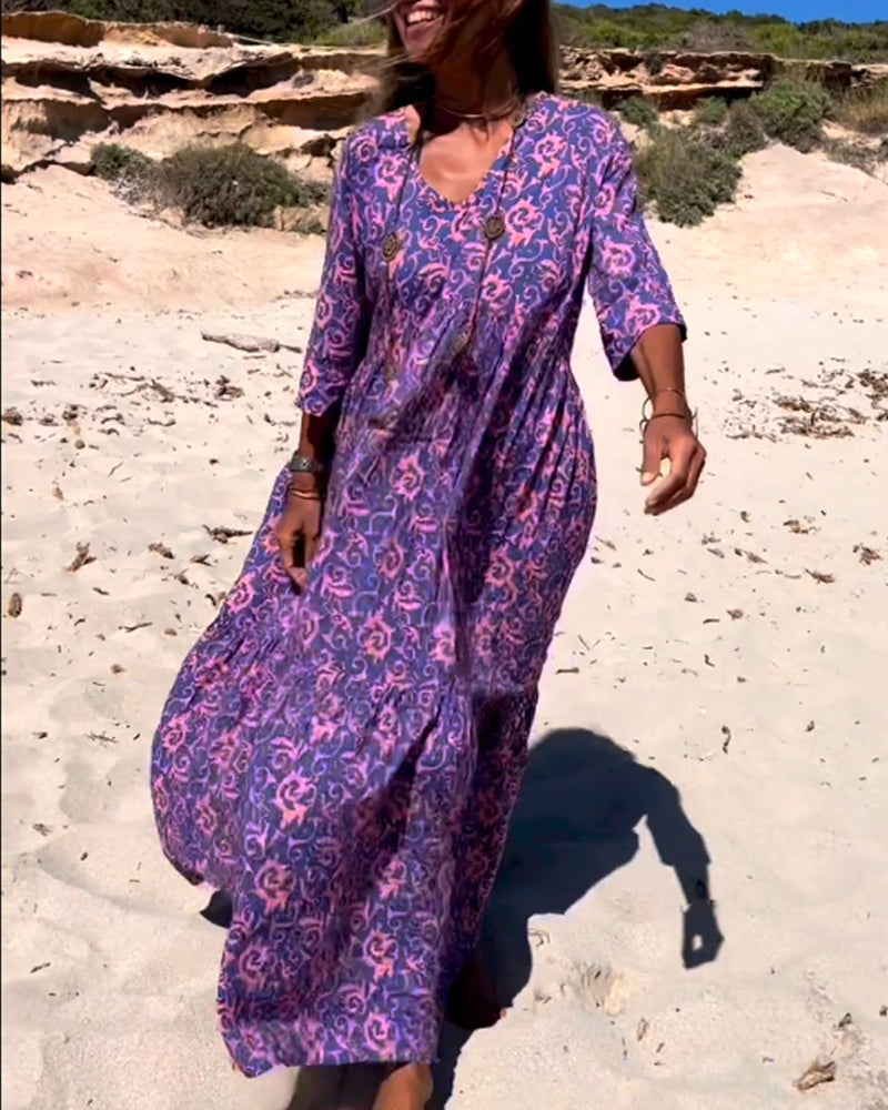 Lös 3/4-ärmad klänning