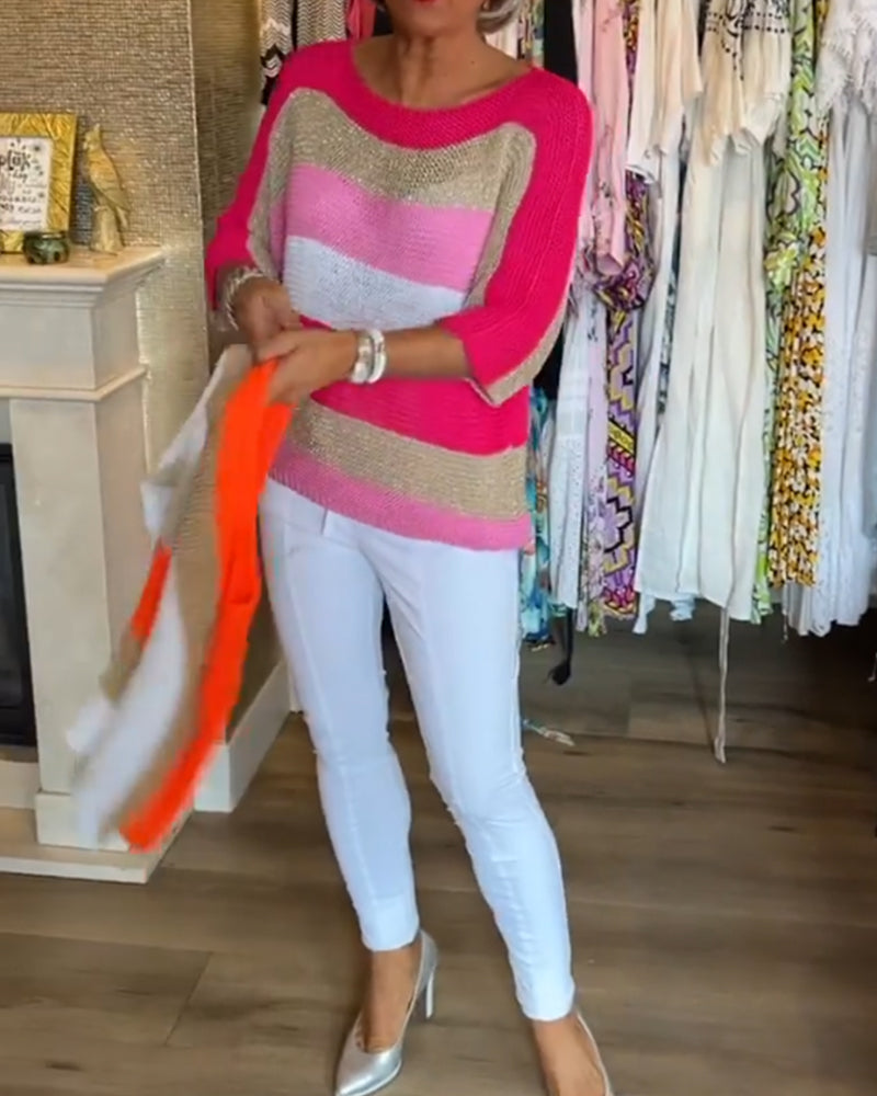 Färgblock tröja med rund hals