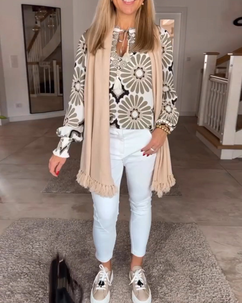 Långärmad blus med geometriskt tryck