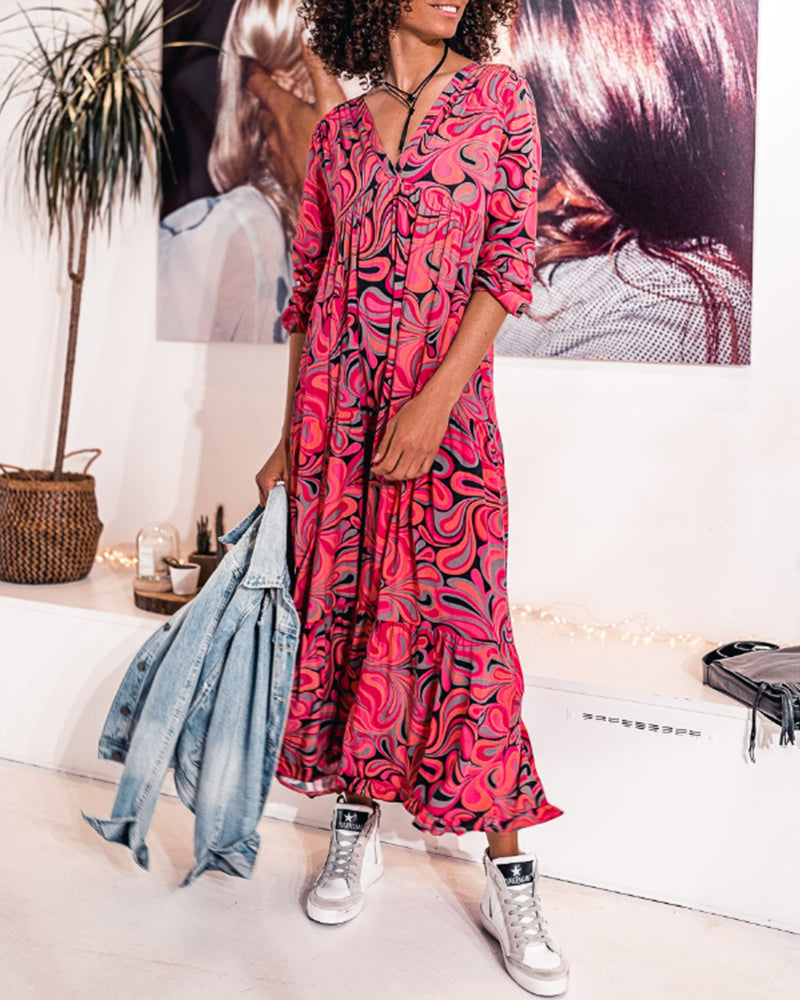 Långärmad klänning med v-ringning