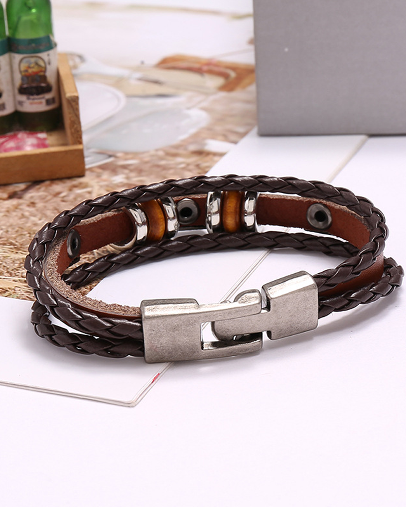 Handpärlat flerlagers läderarmband