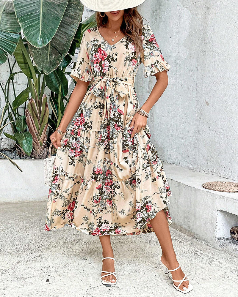 Klänning med romantisk midja med tryck för kvinnor