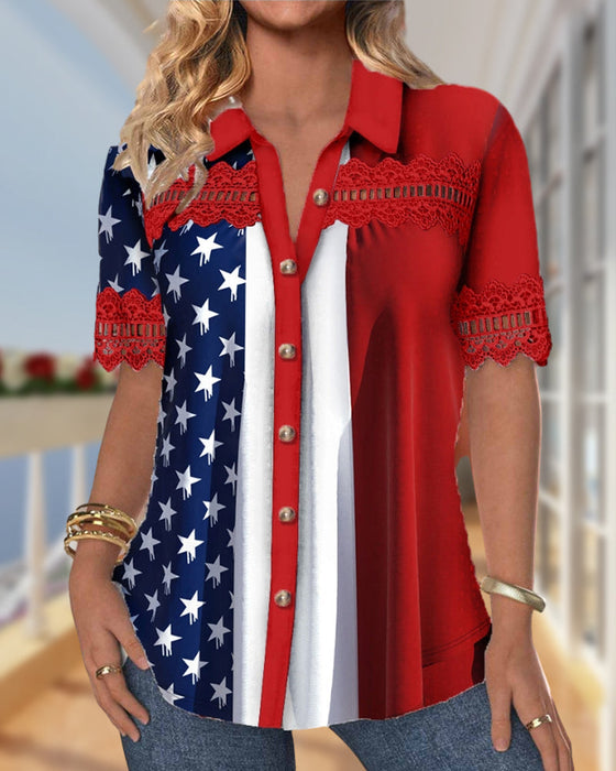 Colorblock spetsskjorta