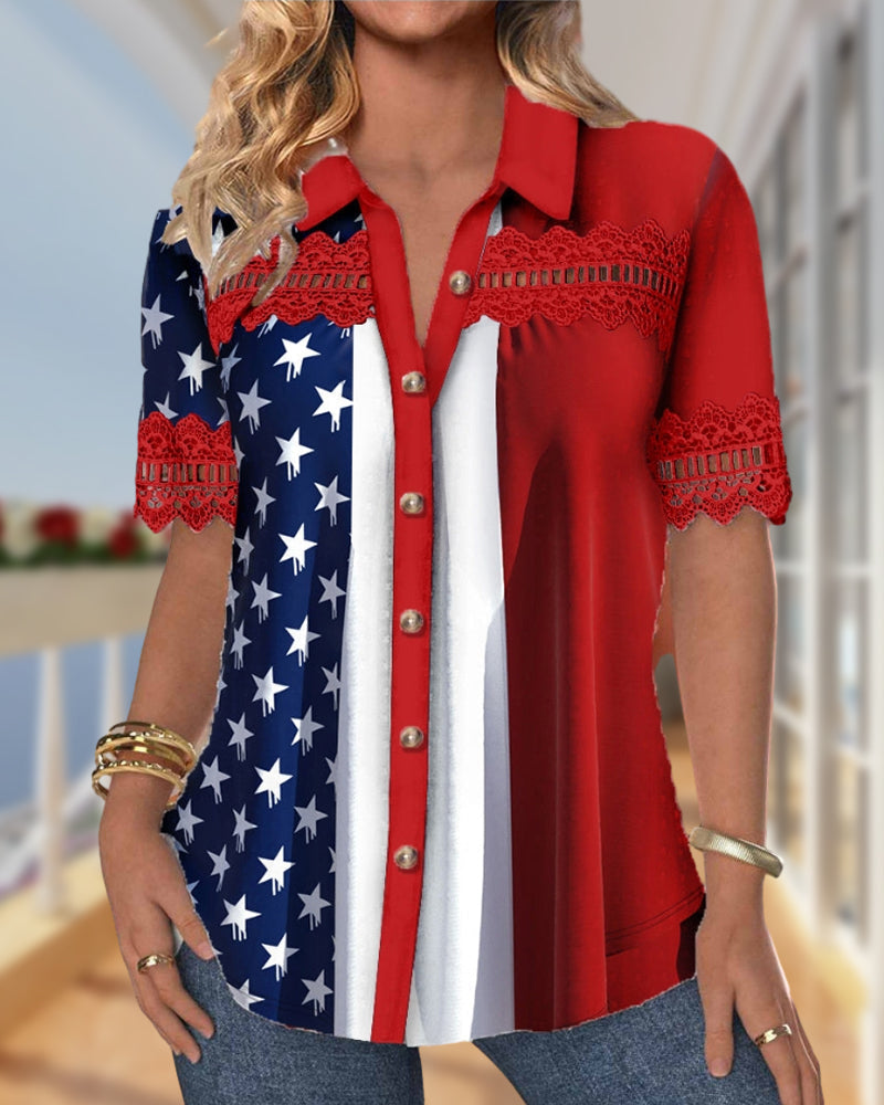 Colorblock spetsskjorta