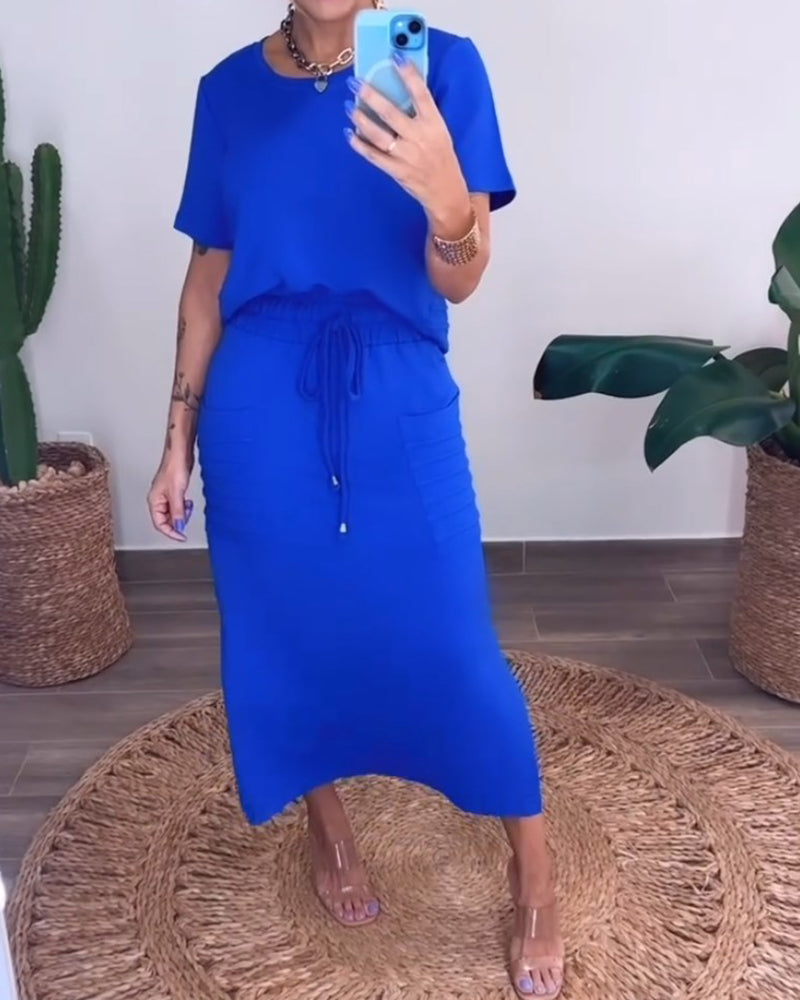 Kortärmad enfärgad casual tvådelad kostym