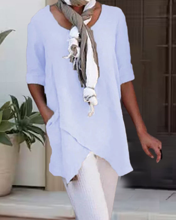 Casual enfärgad topp för kvinnor