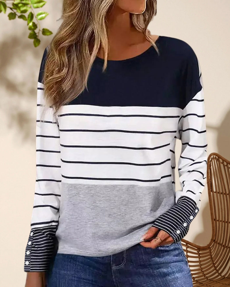 Långärmad topp med randigt tryck i färgblock