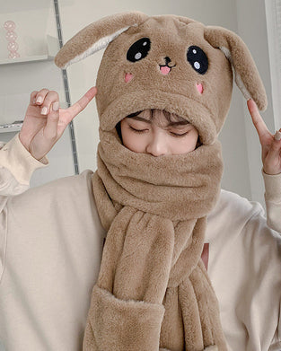 Halsduksmössa med rörliga kaninöron