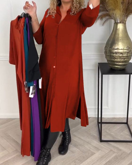 Enfärgad skjortklänning med knappar