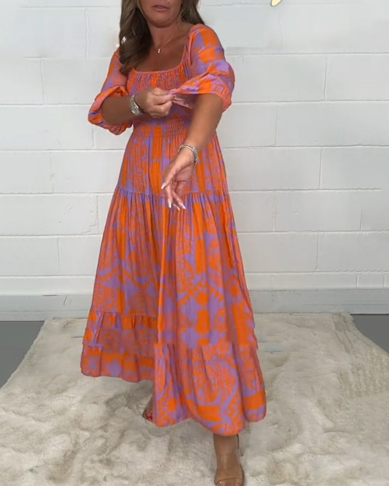 Halvärm Klänning med fyrkantig hals