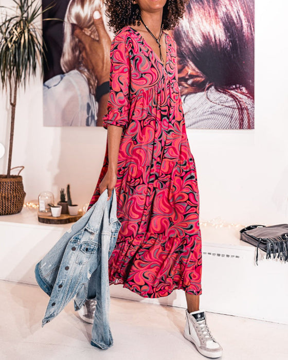 Långärmad klänning med v-ringning