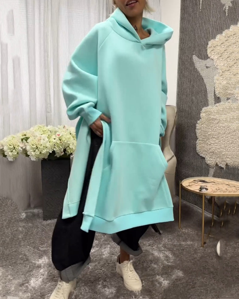 Lös hoodie med slits och långärmad
