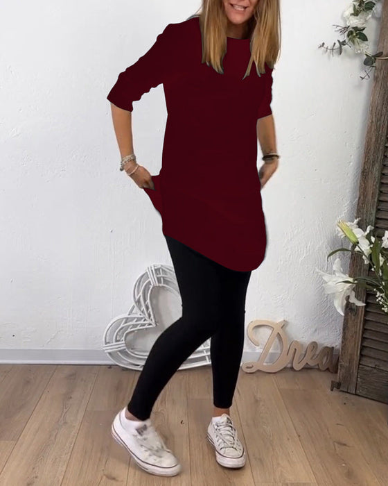 Mellanlång Topp Med Rund Hals