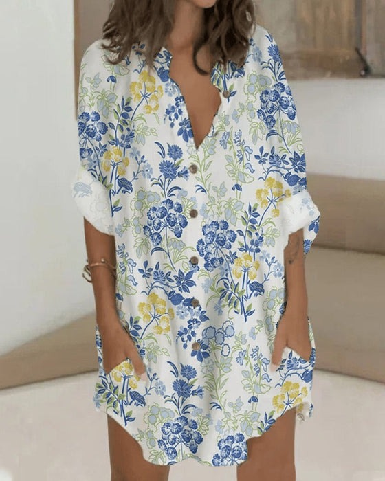 Klänning med knapptryck med lång ärm och ficka