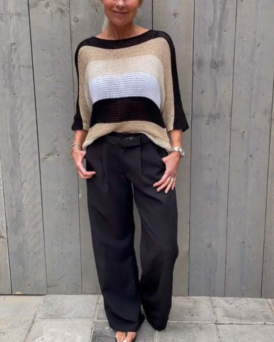 Färgblock tröja med rund hals