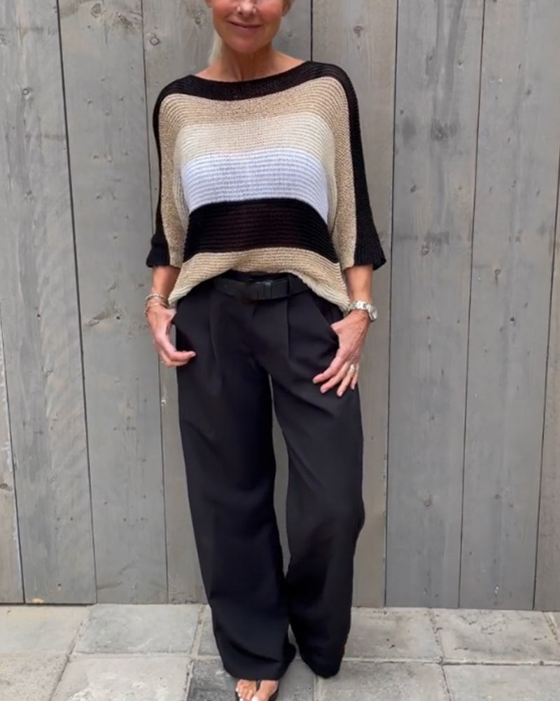 Färgblock tröja med rund hals