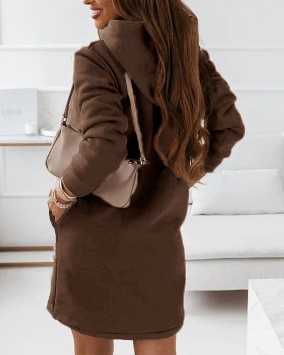 Enfärgad Lång Luvtröja