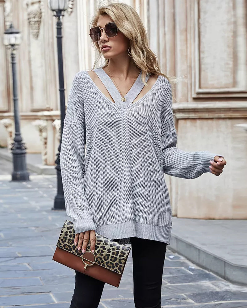 Enfärgad V-ringad tröja