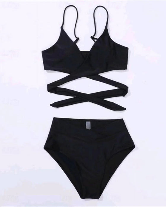 Korsrem ihålig enfärgad bikini