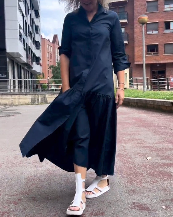 Enfärgad avslappnad långärmad klänning