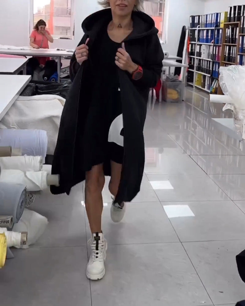 Enfärgad Lång kappa med luvtröja