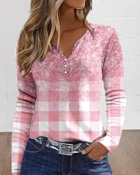 Färgblockerad rutig långärmad tröja