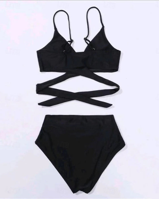 Korsrem ihålig enfärgad bikini