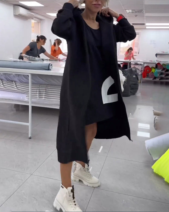 Enfärgad Lång kappa med luvtröja