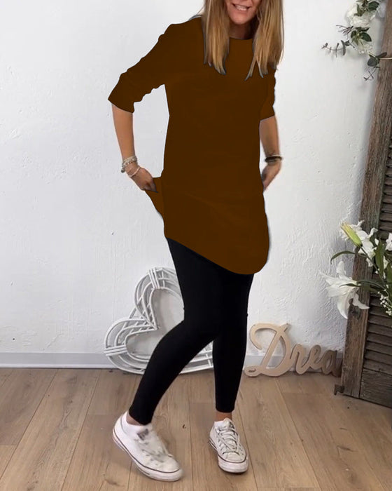 Mellanlång Topp Med Rund Hals