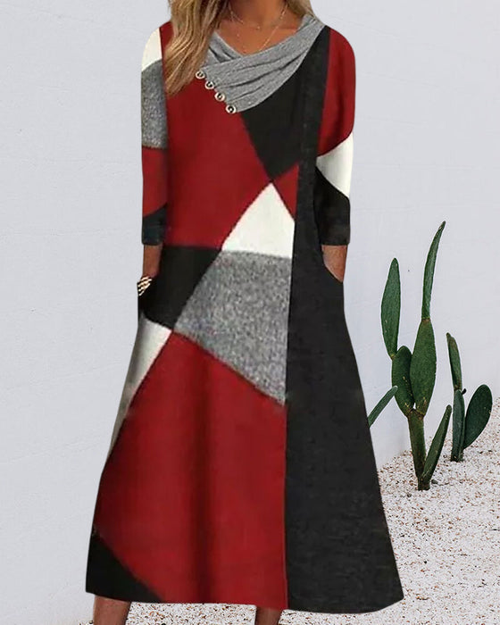 Färgblockerad långärmad klänning