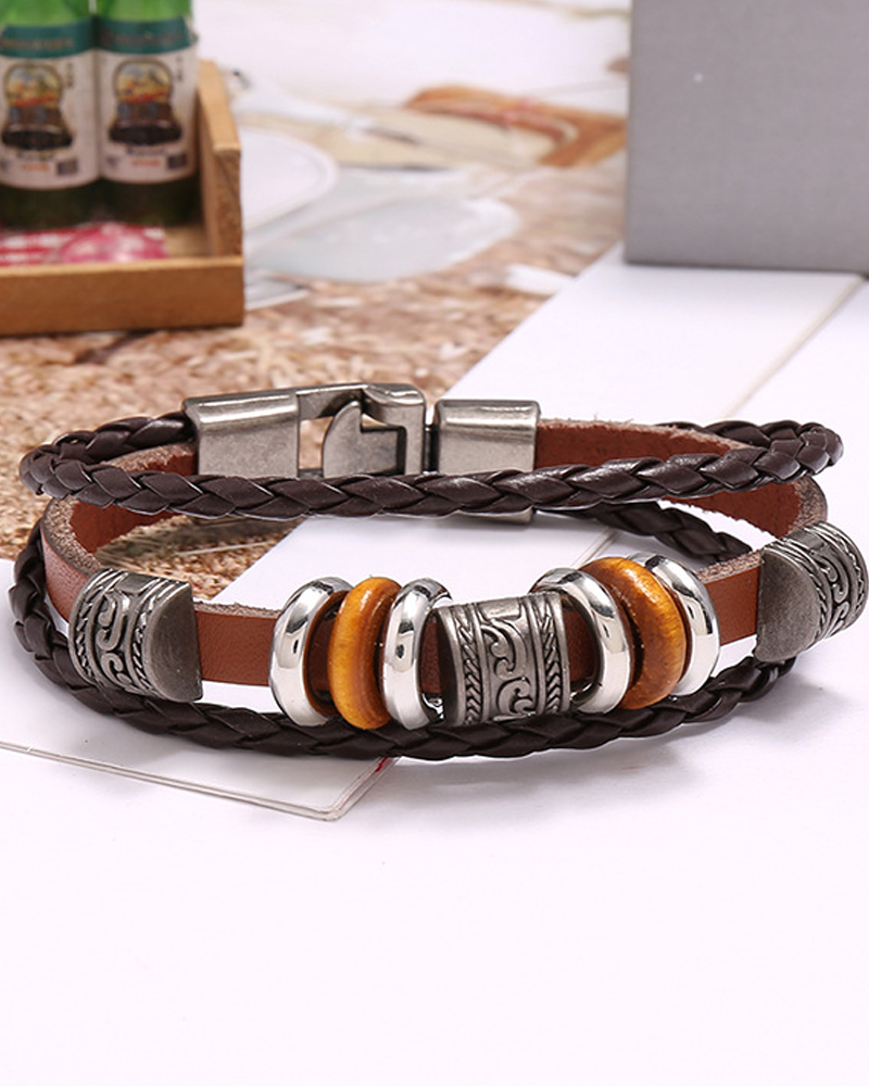 Handpärlat flerlagers läderarmband