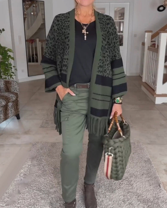 Leopardmönstrad långärmad kofta