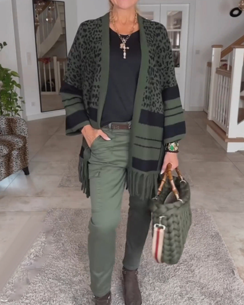 Leopardmönstrad långärmad kofta